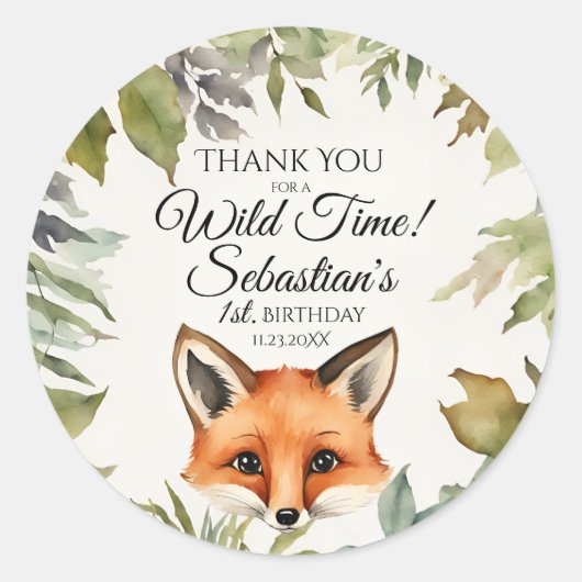 Schattige Red Fox Woodland Bedankt Verjaardag Ronde Sticker (Voorkant)