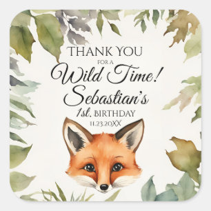 Schattige Red Fox Woodland Bedankt Verjaardag Vierkante Sticker