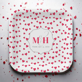 Schattige Red Heart Monogram Aangepast Papieren Bordje