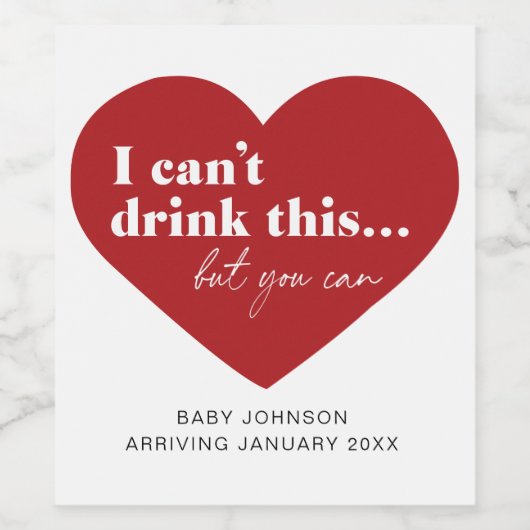 Schattige Red Heart zwangerschapsaankondiging wijn Wijn Etiket (Enkel label)