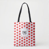Schattige Red Hearts Monogram Gepersonaliseerd Tote Bag (Voorkant)