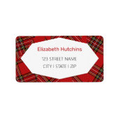Schattige Red Plaid Vrolijk Kerstfeest Etiket (Voorkant)
