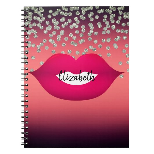 Schattige Red Shiny Folie Confetty, Diamond, Lips Notitieboek (Voorkant)