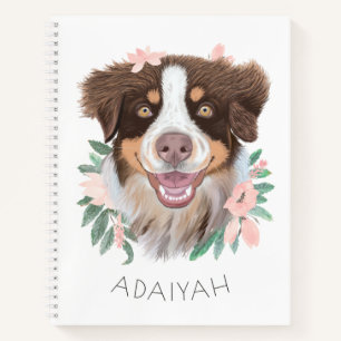Schattige Red Tri Aussie met Flowers gepersonalise Notitieboek