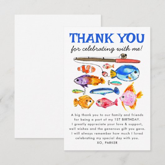 Schattige Reel Fun Kinder Vist Verjaardag Dank u (Voorkant / Achterkant)