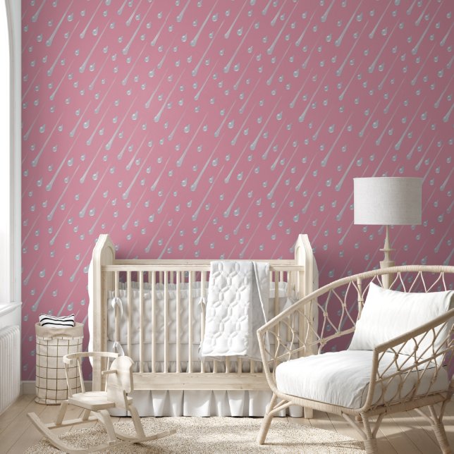 Schattige regenachtige roze dag (schuin) behang (Kinderen)