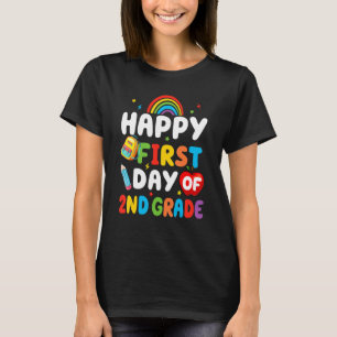 Schattige Regenboog Apple Potlood Gelukkige Eerste T-shirt
