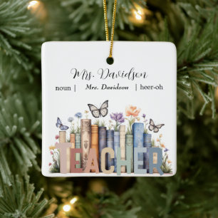 Schattige Regenboog Boekenplank & Boeken Leraar Mo Keramisch Ornament