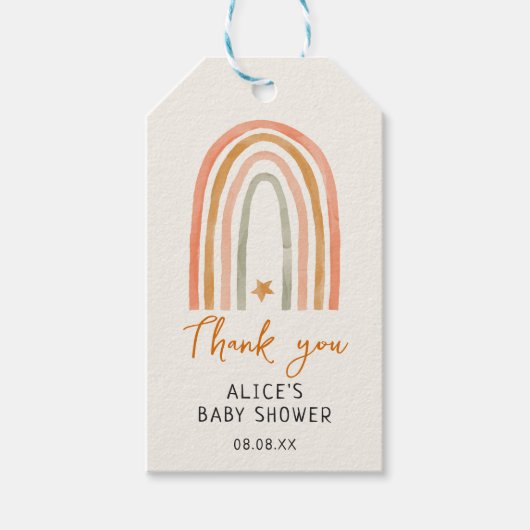 Schattige Regenboog Boho Baby Shower Bedankt Cadeaulabel (Voorkant)
