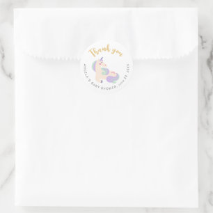 Schattige Regenboog Eenhoorn Baby Shower Bedankt Ronde Sticker