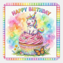 Schattige Regenboog Eenhoorn Cupcake Gelukkig Verj