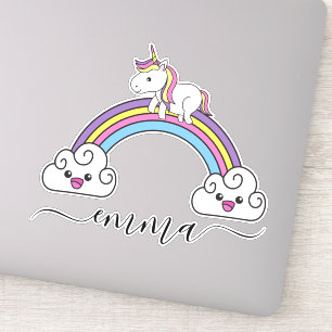 Schattige Regenboog Eenhoorn Persoonlijke Naam Sticker