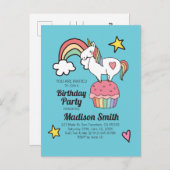 Schattige Regenboog Eenhoorn Sterren Harten Verjaa Uitnodiging Briefkaart (Voorkant / Achterkant)