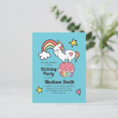 Schattige Regenboog Eenhoorn Sterren Harten Verjaa Uitnodiging Briefkaart (Staand voorkant)