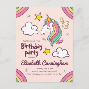 Schattige Regenboog Eenhoorn Sterren Verjaardag Uitnodiging Briefkaart