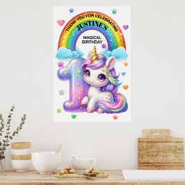 Schattige Regenboog en Eenhoring 1e Verjaardagsfee Poster
