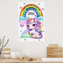 Schattige Regenboog en Eenhoring 2e Verjaardagsfee Poster