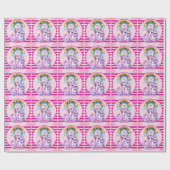 Schattige Regenboog en Eenhoring 4e Verjaardag Cadeaupapier (Vlak)