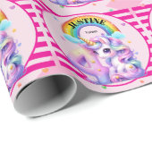 Schattige Regenboog en Eenhoring 4e Verjaardag Cadeaupapier (Rol Hoek)
