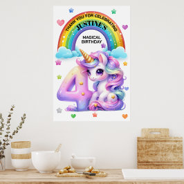 Schattige Regenboog en Eenhoring 4e Verjaardagsfee Poster