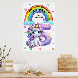 Schattige Regenboog en Eenhoring 5e Verjaardagsfee Poster