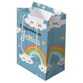 Schattige regenboog en wolk baby shower 18 cm l x  medium cadeauzakje