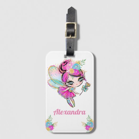 Schattige Regenboog Glitter Pixie Fee met Aangepas Bagagelabel (Voorkant (verticaal))