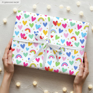 Schattige Regenboog Harten Sterren Viering Valenti Cadeaupapier