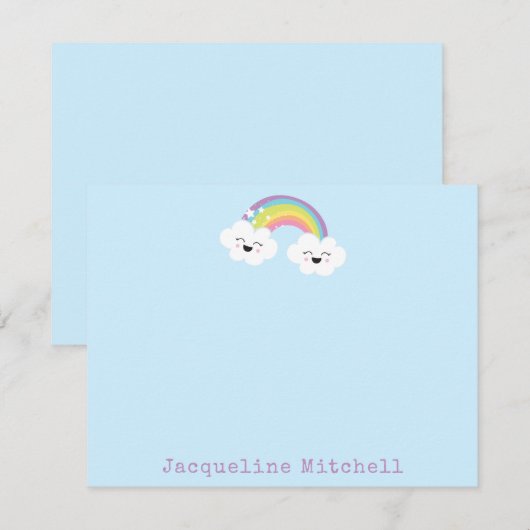 Schattige Regenboog Kawaii Wolk Gezichten Pastel B Bedankkaart (Voorkant / Achterkant)