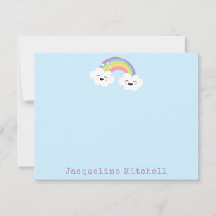 Schattige Regenboog Kawaii Wolk Gezichten Pastel B Bedankkaart