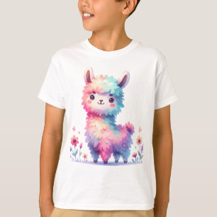 Schattige Regenboog Lama Fantasie Kunst T-shirt
