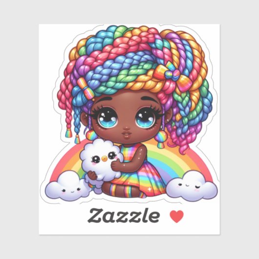 schattige regenboog meisje sticker (Vel)