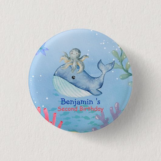 Schattige regenboog octopus Walvis vis Verjaardags Ronde Button 3,2 Cm (Voorkant)