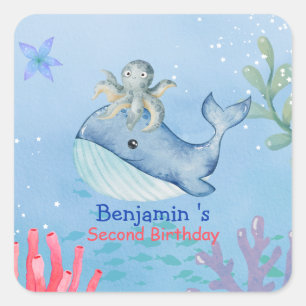 Schattige regenboog octopus Walvis vis Verjaardags Vierkante Sticker