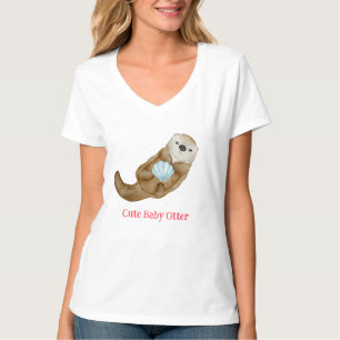 Schattige regenboog Otter Scallops Verjaardagsfees T-shirt