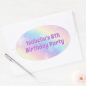 Schattige Regenboog Pastel Sparkle Custom Verjaard Ovale Sticker (Envelop)