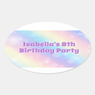 Schattige Regenboog Pastel Sparkle Custom Verjaard Ovale Sticker