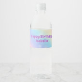 Schattige Regenboog Pastel Sparkle Custom Verjaard Waterfles Etiket (Voorkant)