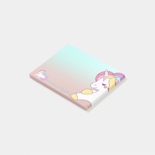 Schattige regenboog Unicorn, Ombre-Personalized Post-it® Notes (Schuin)