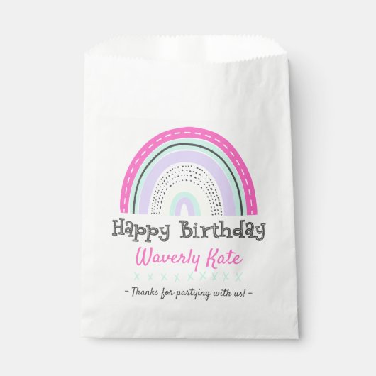 Schattige Regenboog Verjaardagsfeest met de naam v Bedankzakje (Voorkant)
