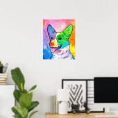 Schattige Regenboog Waterverf Corgi Poster (Thuiskantoor)