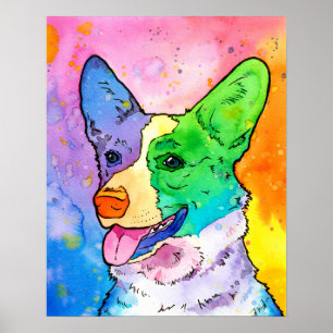 Schattige Regenboog Waterverf Corgi Poster