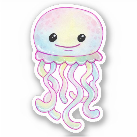 Schattige regenboog waterverf kwal sticker (Voorkant)