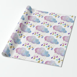 Schattige regenboog wolken & gouden baby meisje do cadeaupapier