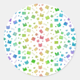 Schattige regenboogboek en leespatroon ronde sticker