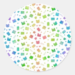 Schattige regenboogboek en leespatroon ronde sticker