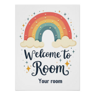 Schattige regenboogdeurteken voor de klas perfect poster