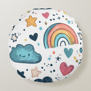 Schattige regenboogdoedelpatroon met wolken en ste rond kussen