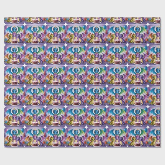 Schattige regenboogdraken cadeaupapier (Vlak)