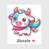 Schattige regenboogkleurige Koe met Playfu Charm Sticker (Vel)